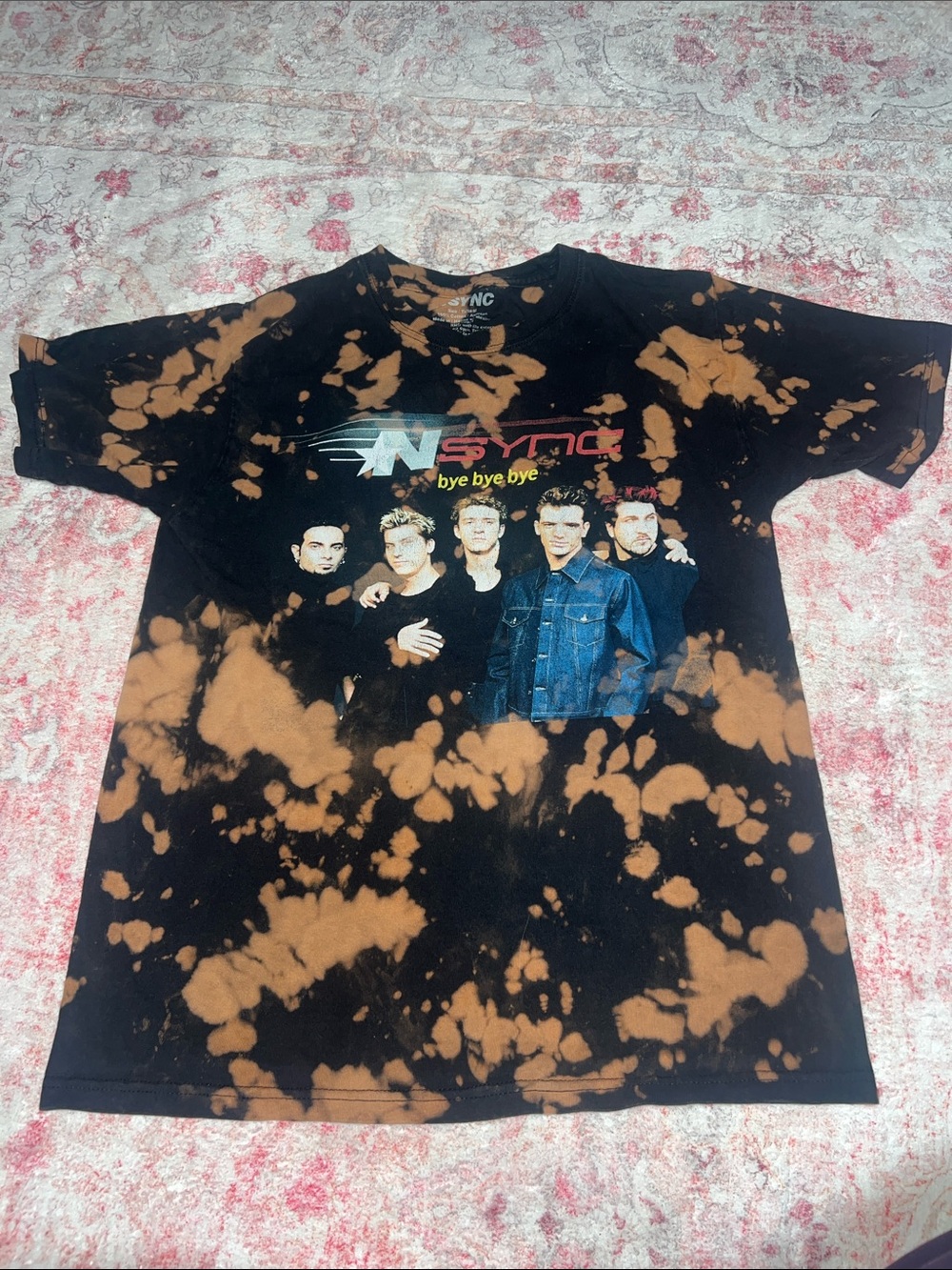 NSYNC Black Bleach Tie-Dye Short Sleeve Graphic Tee